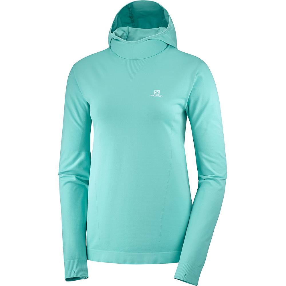 Vestes Imperméables Salomon Femme Turquoise - Salomon AGILE MID HOODIE W SEAMLESS - France (6105-GVN